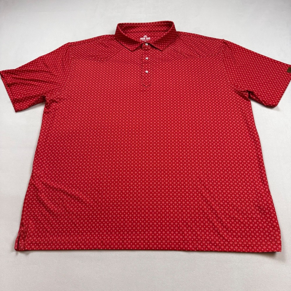 Iron Oak Apparel Co Mens 3XL Red Geometric Diamond Print Performance Polo Shirt